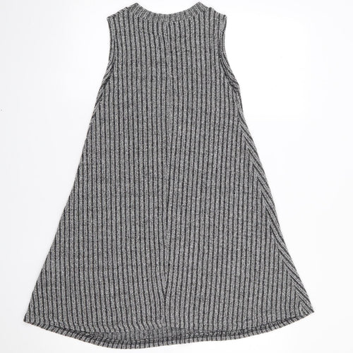 Primark Womens Grey Striped Viscose A-Line  Size 6  Crew Neck Pullover