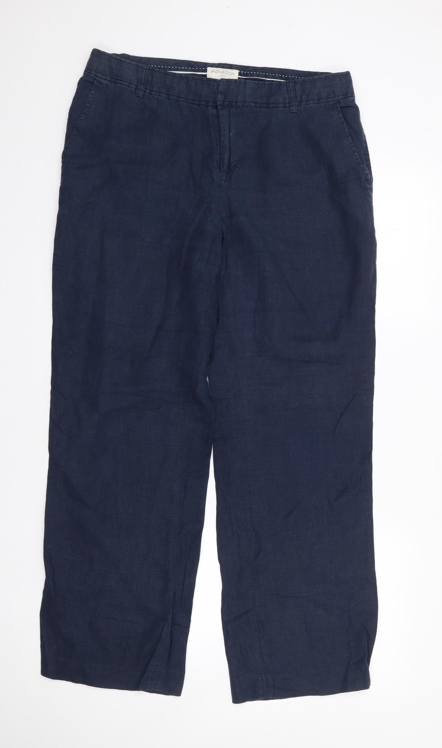 Monsoon Womens Blue  Linen Trousers  Size 12 L28 in Regular Zip