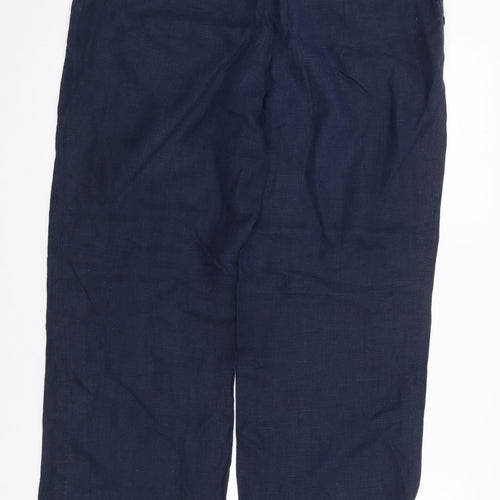 Monsoon Womens Blue  Linen Trousers  Size 12 L28 in Regular Zip