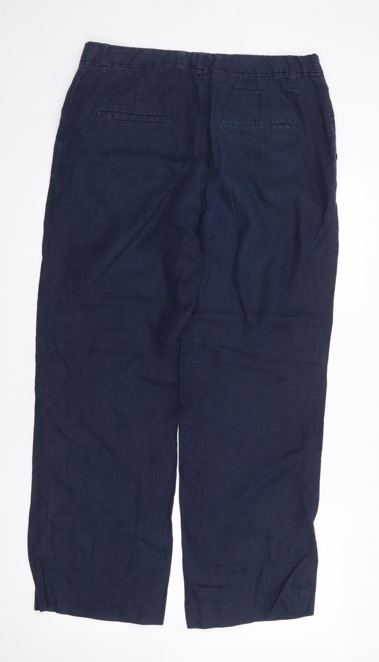 Monsoon Womens Blue  Linen Trousers  Size 12 L28 in Regular Zip
