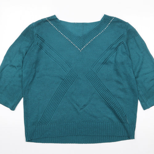 Preworn Womens Green V-Neck  Acrylic Pullover Jumper Size L