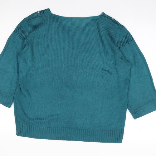 Preworn Womens Green V-Neck  Acrylic Pullover Jumper Size L
