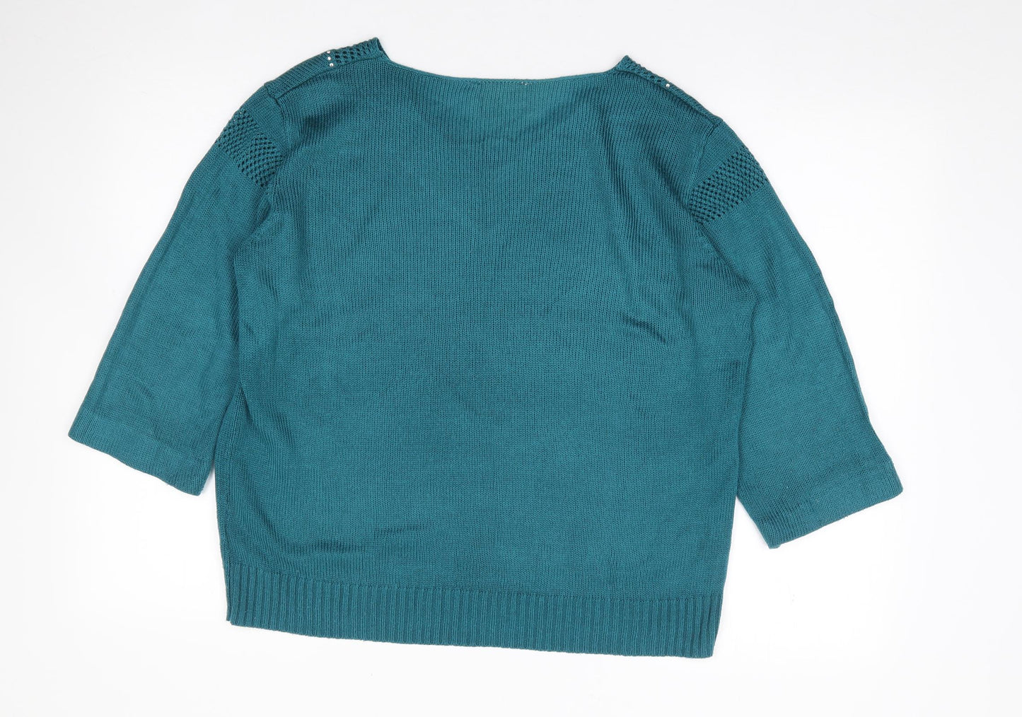 Preworn Womens Green V-Neck  Acrylic Pullover Jumper Size L