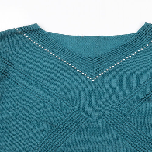 Preworn Womens Green V-Neck  Acrylic Pullover Jumper Size L