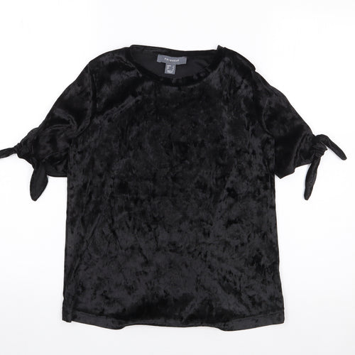 Primark Womens Black  Polyester Jersey T-Shirt Size 4 Crew Neck - Split Sleeve