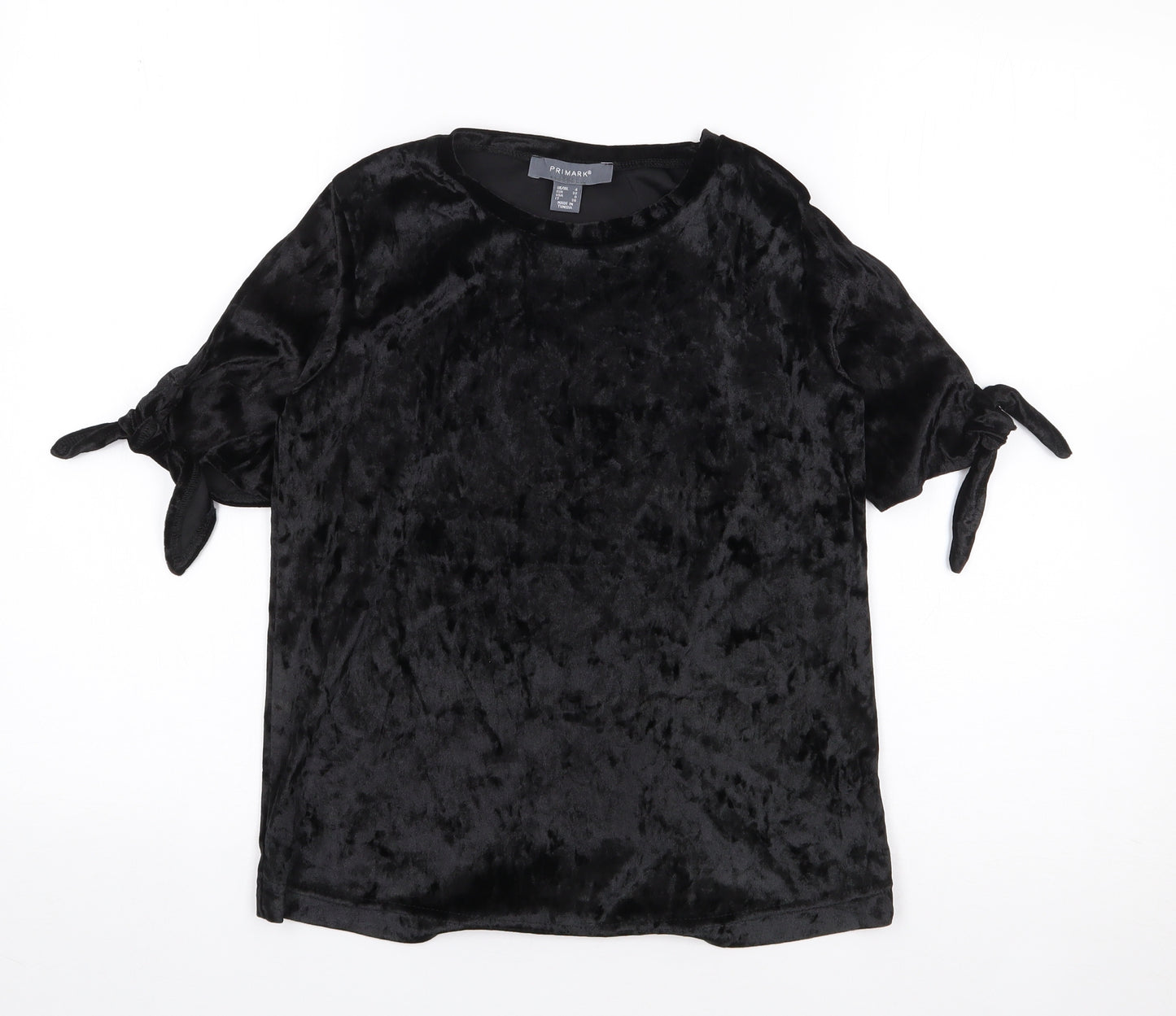 Primark Womens Black  Polyester Jersey T-Shirt Size 4 Crew Neck - Split Sleeve