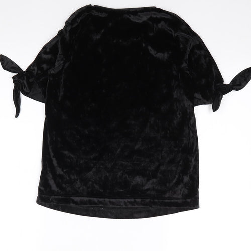 Primark Womens Black  Polyester Jersey T-Shirt Size 4 Crew Neck - Split Sleeve
