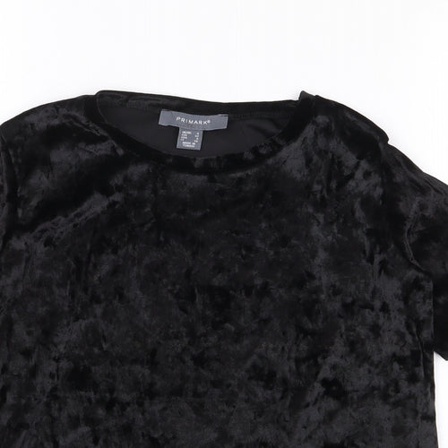 Primark Womens Black  Polyester Jersey T-Shirt Size 4 Crew Neck - Split Sleeve