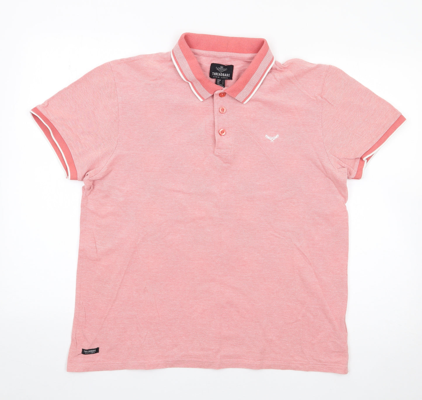 Threadbare Mens Pink  100% Cotton  Polo Size L Collared Pullover