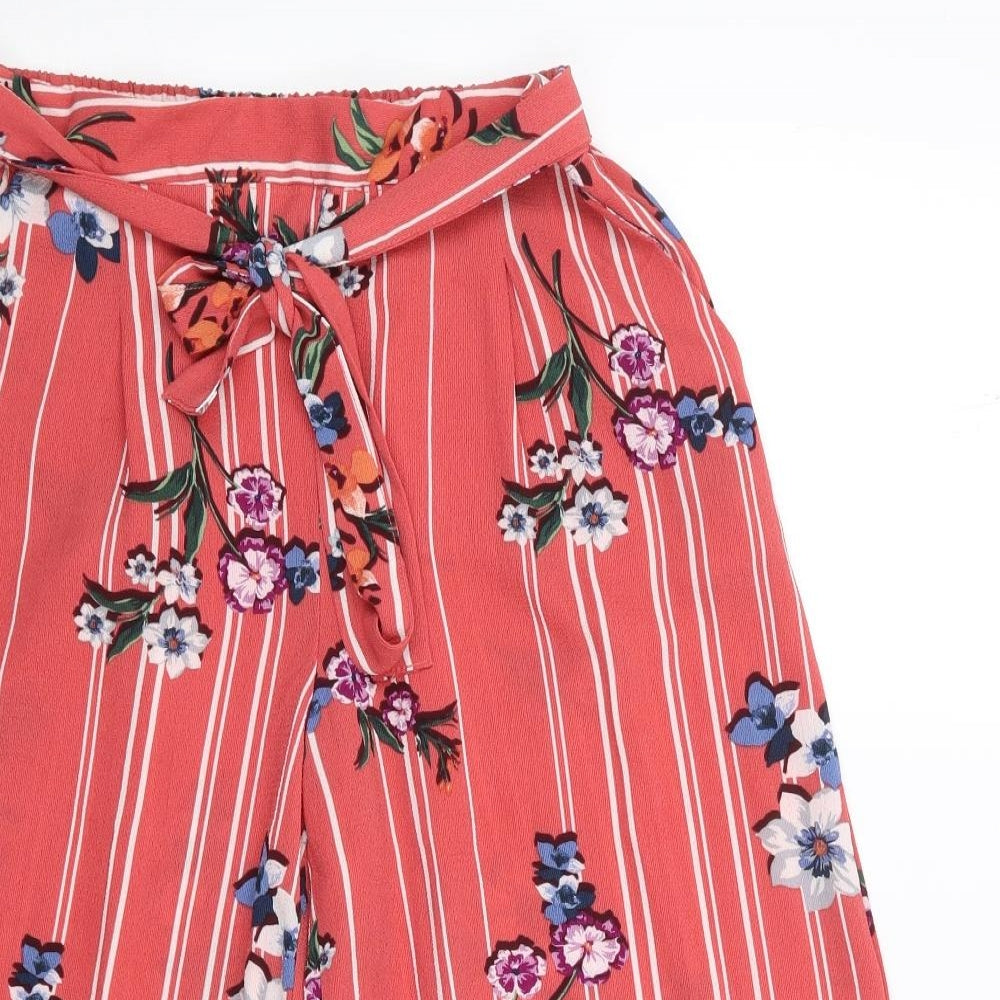 Primark Womens Multicoloured Floral Polyester Cropped Trousers Size 8  Regular Drawstring - Culottes