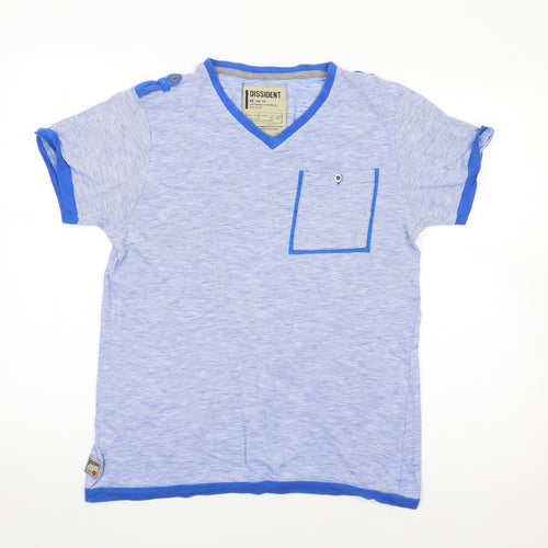 Dissident Mens Blue Striped Cotton  T-Shirt Size S V-Neck