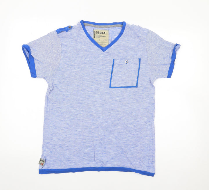 Dissident Mens Blue Striped Cotton T-Shirt Size S V-Neck