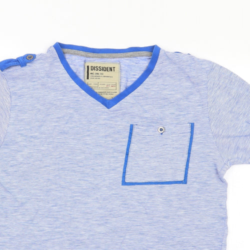 Dissident Mens Blue Striped Cotton  T-Shirt Size S V-Neck