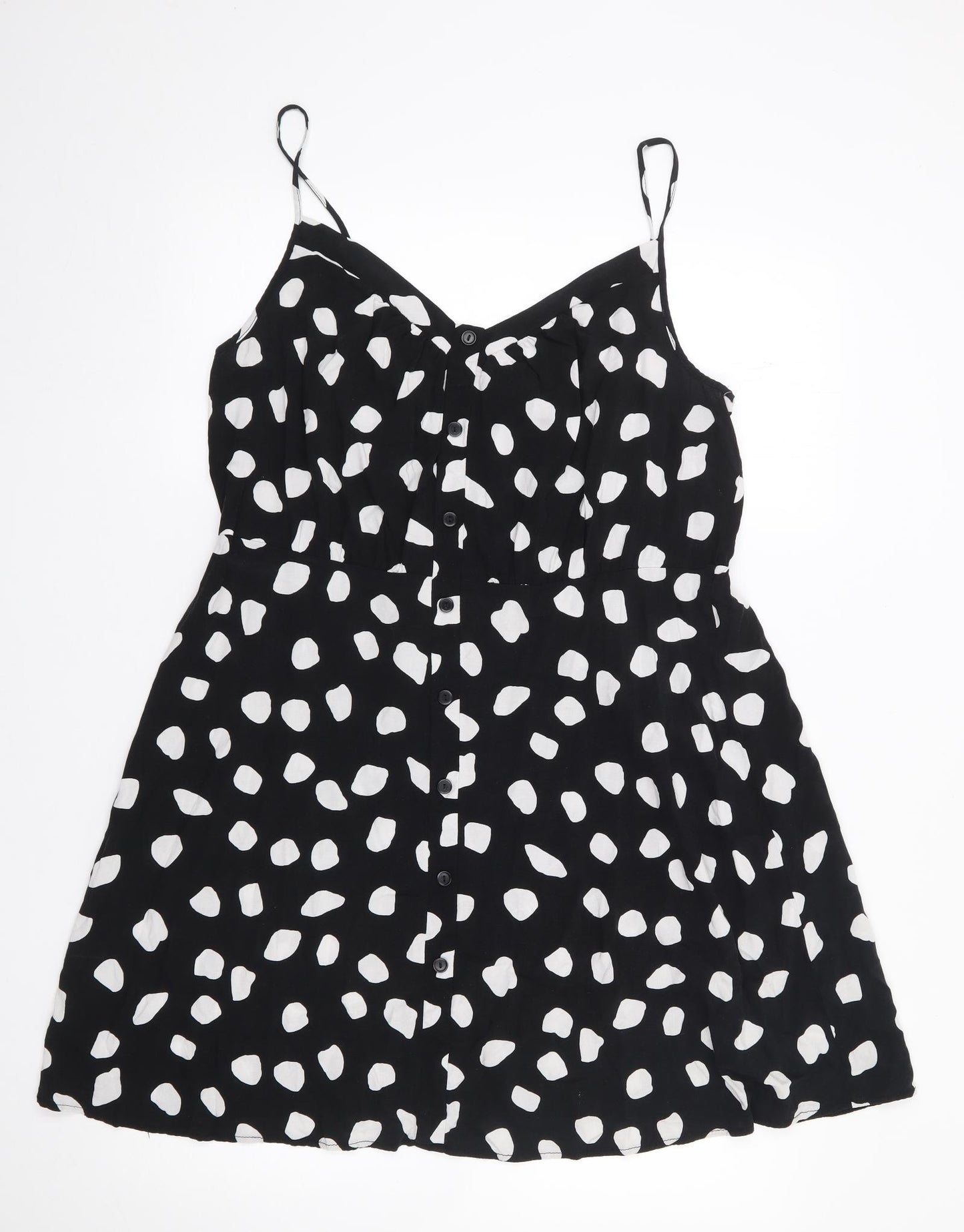 George Womens Black Polka Dot Viscose Skater Dress  Size 18  V-Neck Pullover