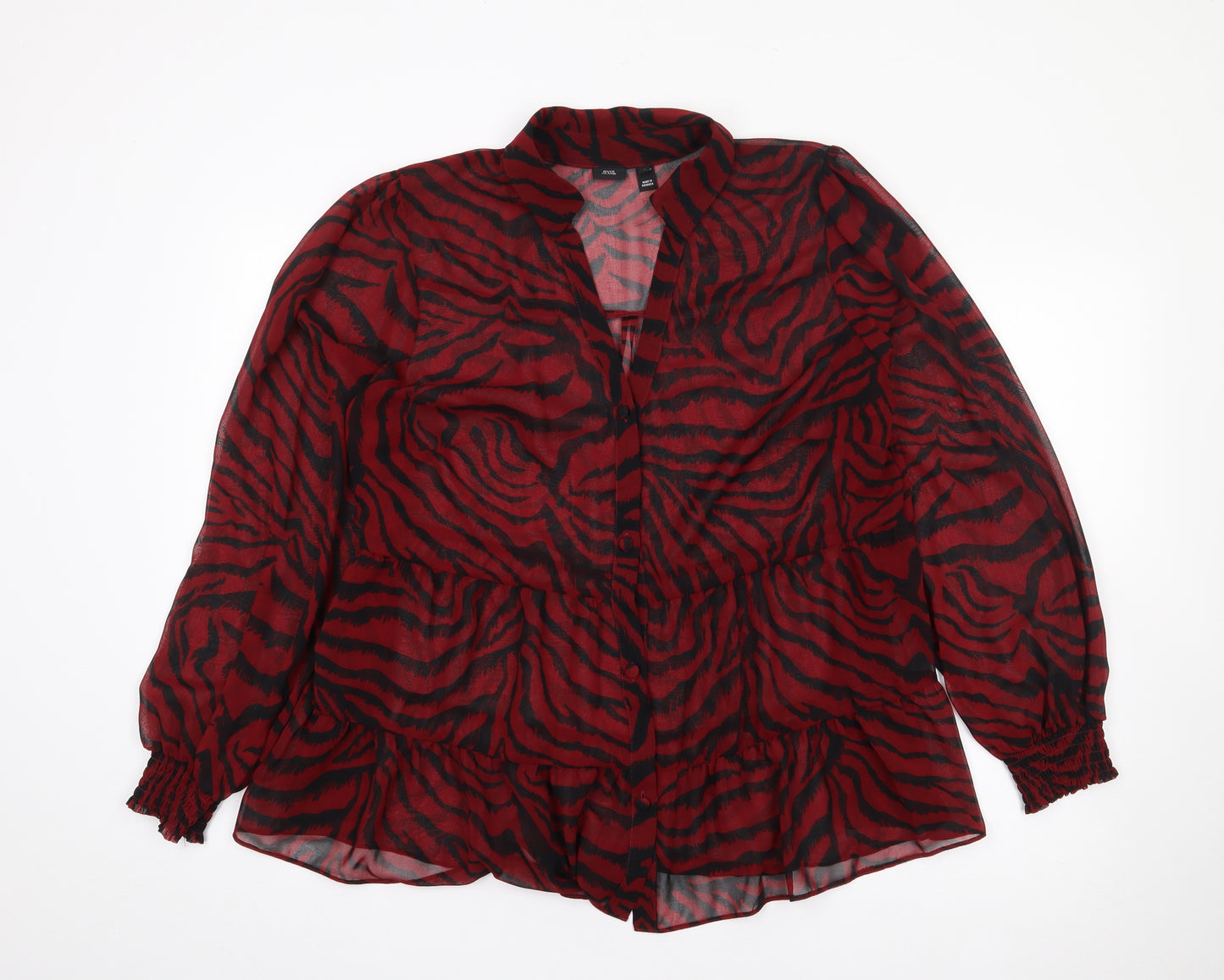 River Island Womens Red Animal Print Polyester Jersey Blouse Size 18 Collared - Peplum