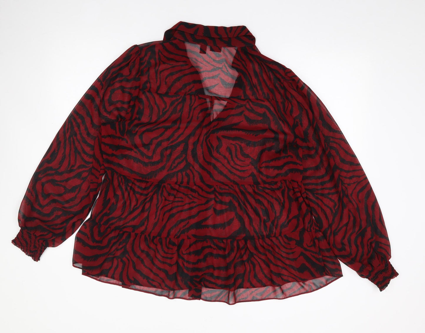 River Island Womens Red Animal Print Polyester Jersey Blouse Size 18 Collared - Peplum