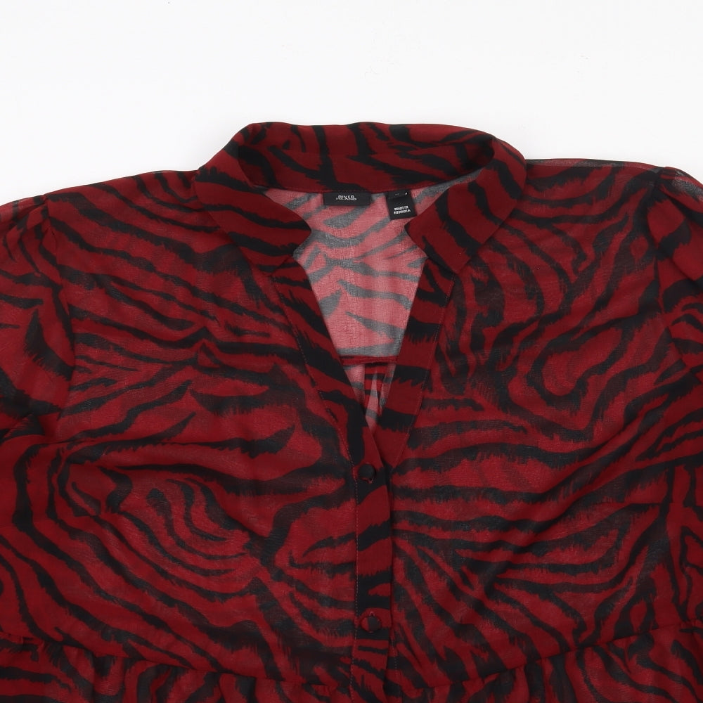 River Island Womens Red Animal Print Polyester Jersey Blouse Size 18 Collared - Peplum