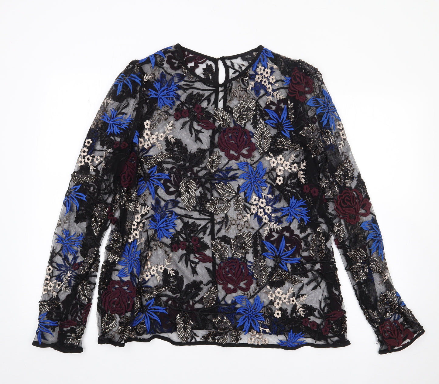 River Island Womens Multicoloured Floral Polyester Jersey Blouse Size 18 Round Neck