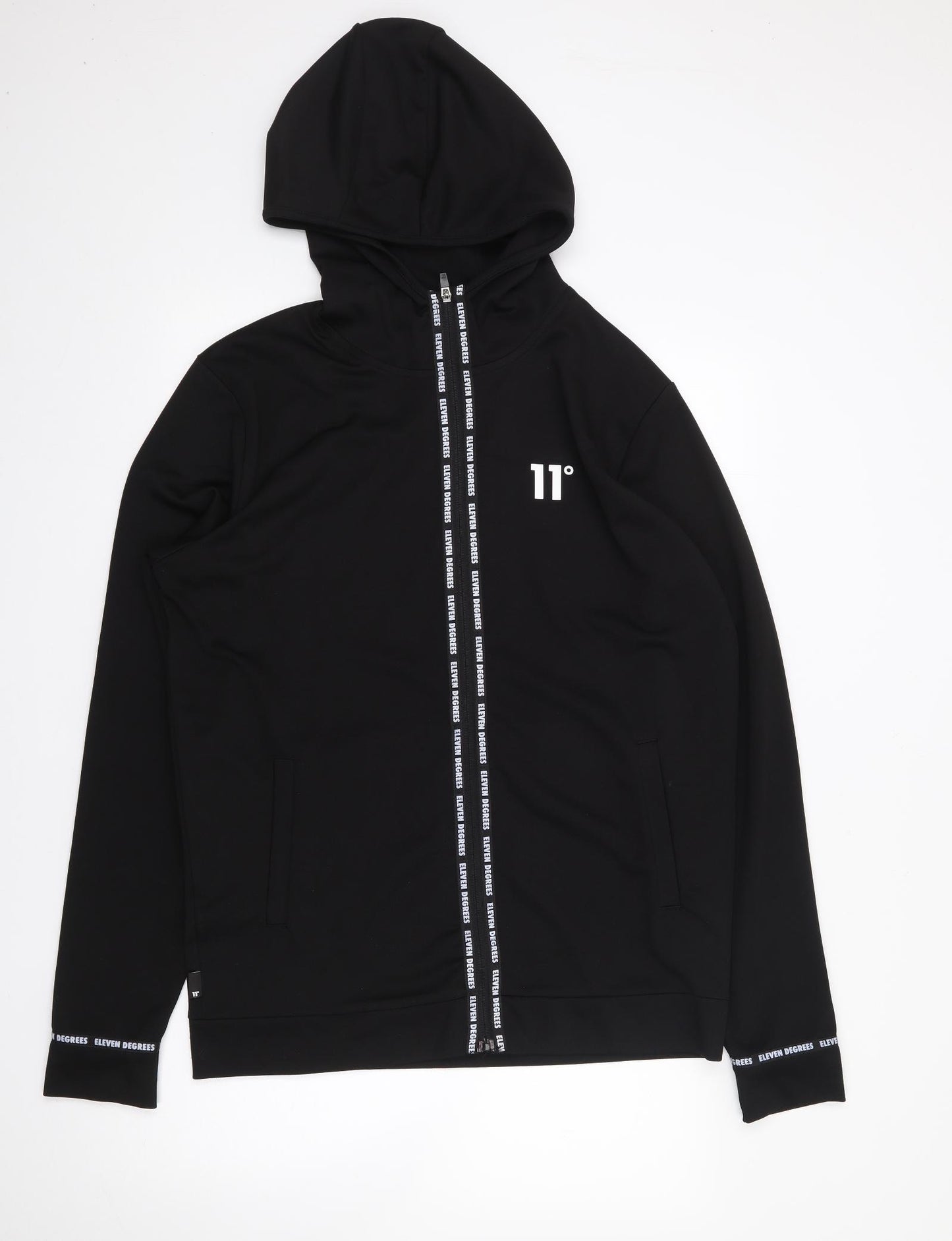 11 degrees Mens Black  Polyester Full Zip Hoodie Size XL