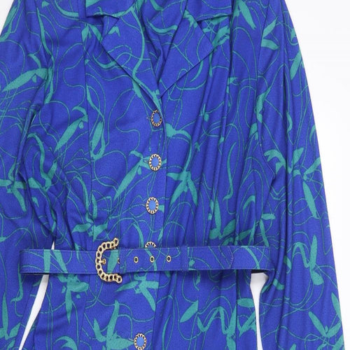 Richard Stump Womens Blue Geometric Polyester Shirt Dress  Size 14  Collared Button