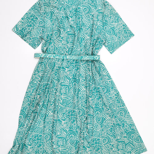 Richard Stump Womens Green Geometric Polyester Shirt Dress  Size 14  Collared Button