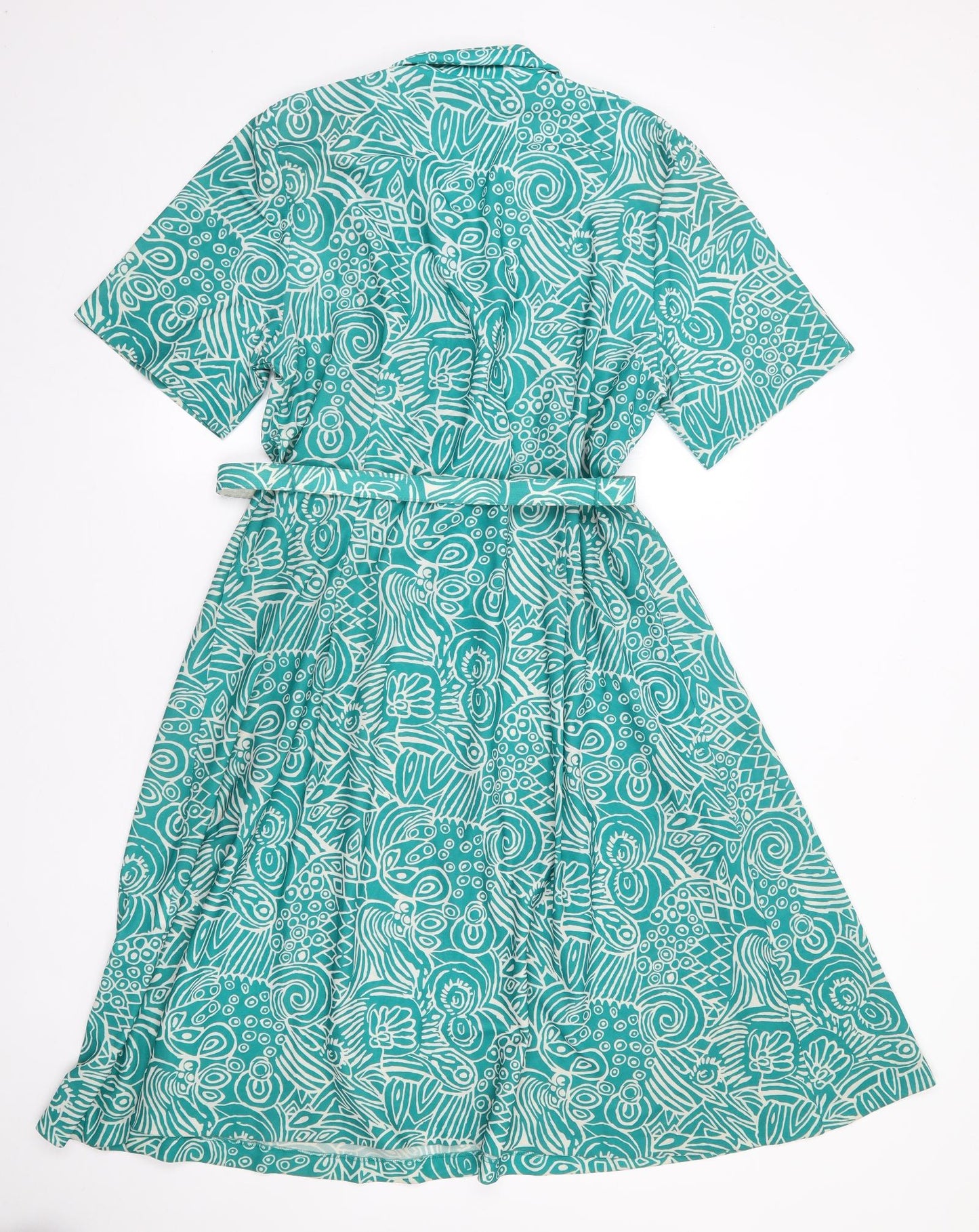 Richard Stump Womens Green Geometric Polyester Shirt Dress  Size 14  Collared Button