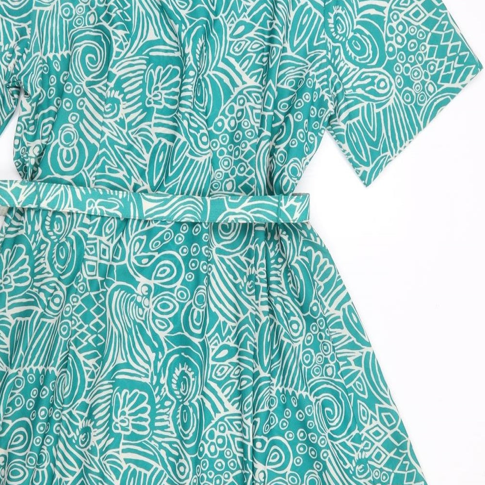 Richard Stump Womens Green Geometric Polyester Shirt Dress  Size 14  Collared Button