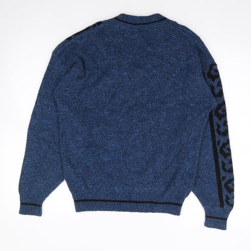Alan Willis Mens Blue V-Neck Geometric Acrylic Pullover Jumper Size M