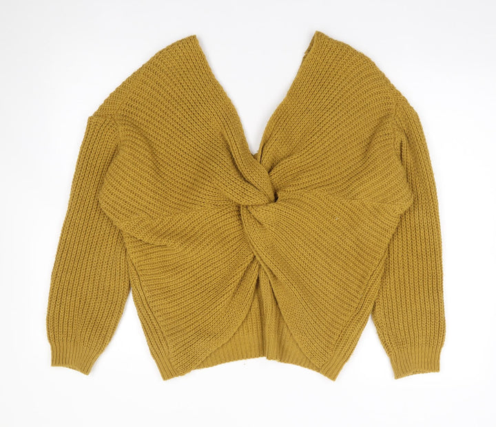Quiz Womens Yellow V-Neck Acrylic Pullover Jumper Size S