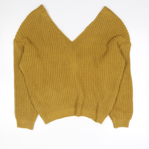 Quiz Womens Yellow V-Neck  Acrylic Pullover Jumper Size S