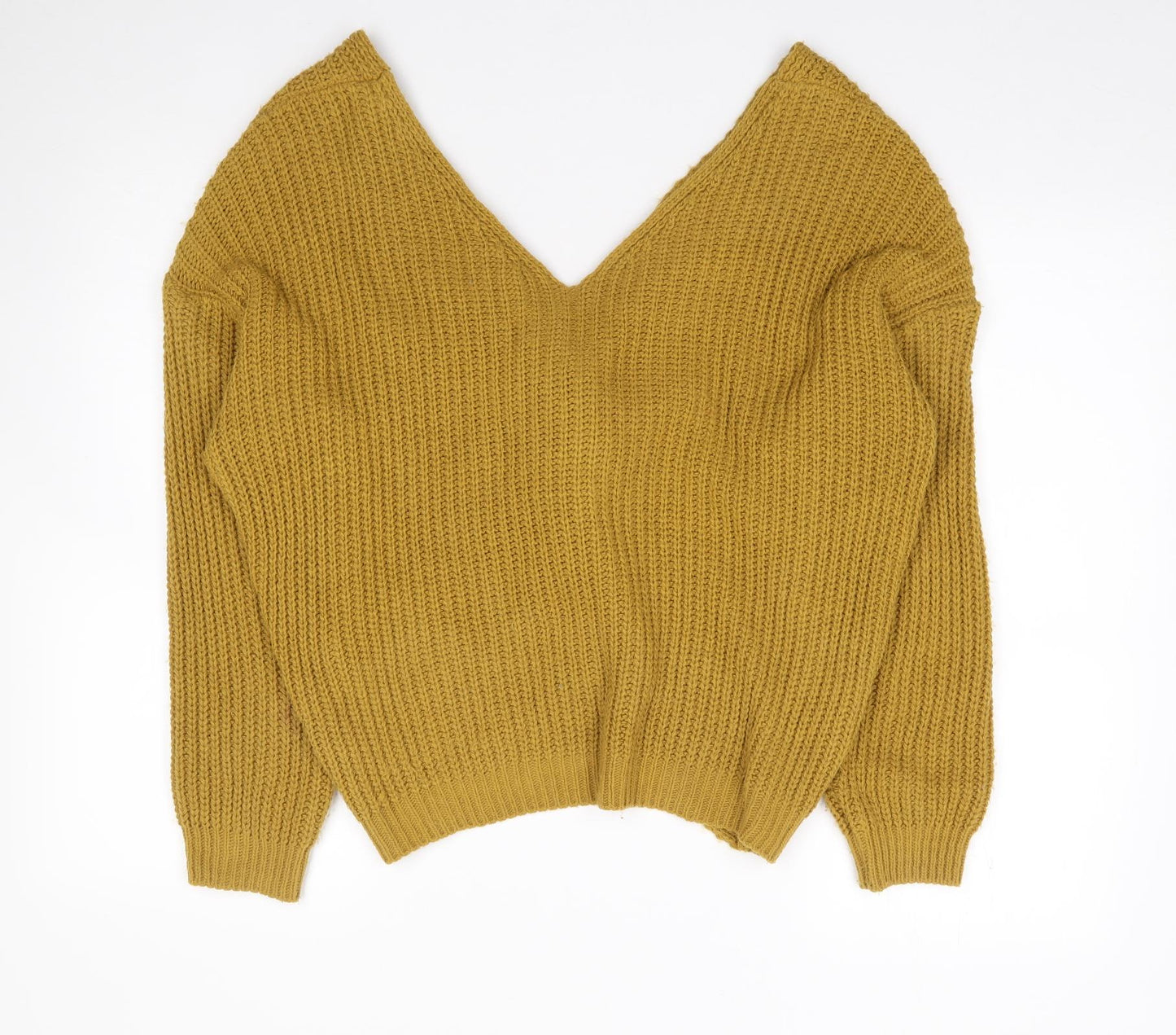 Quiz Womens Yellow V-Neck  Acrylic Pullover Jumper Size S