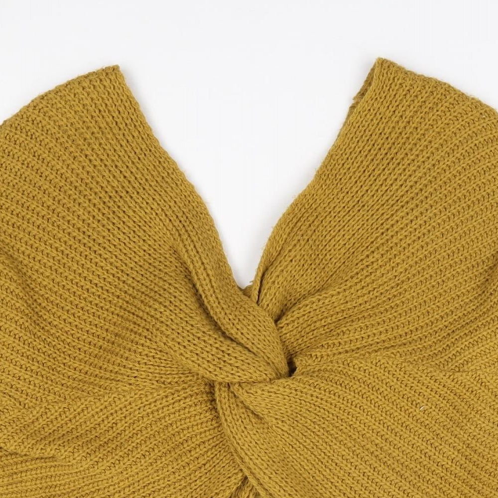 Quiz Womens Yellow V-Neck  Acrylic Pullover Jumper Size S
