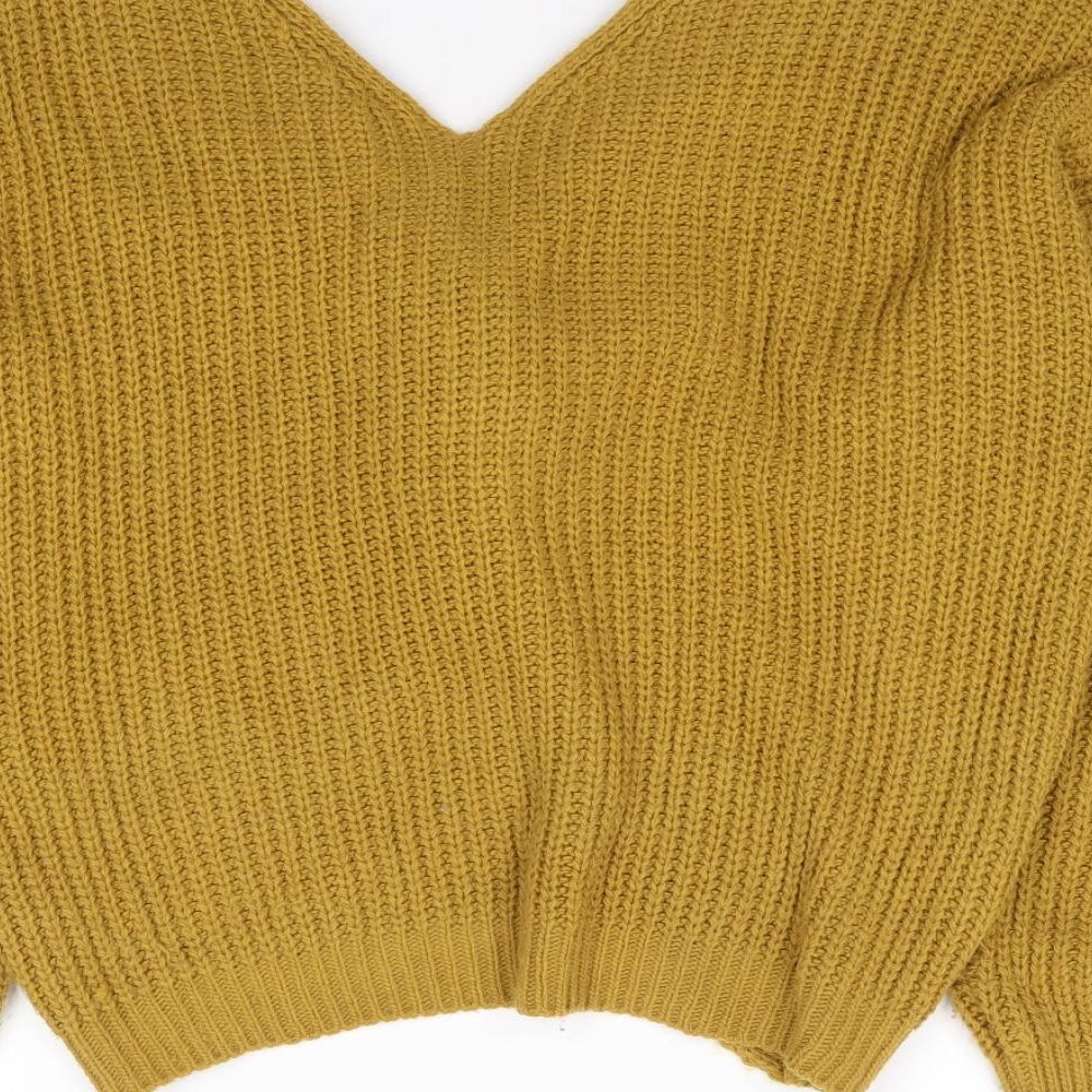 Quiz Womens Yellow V-Neck  Acrylic Pullover Jumper Size S