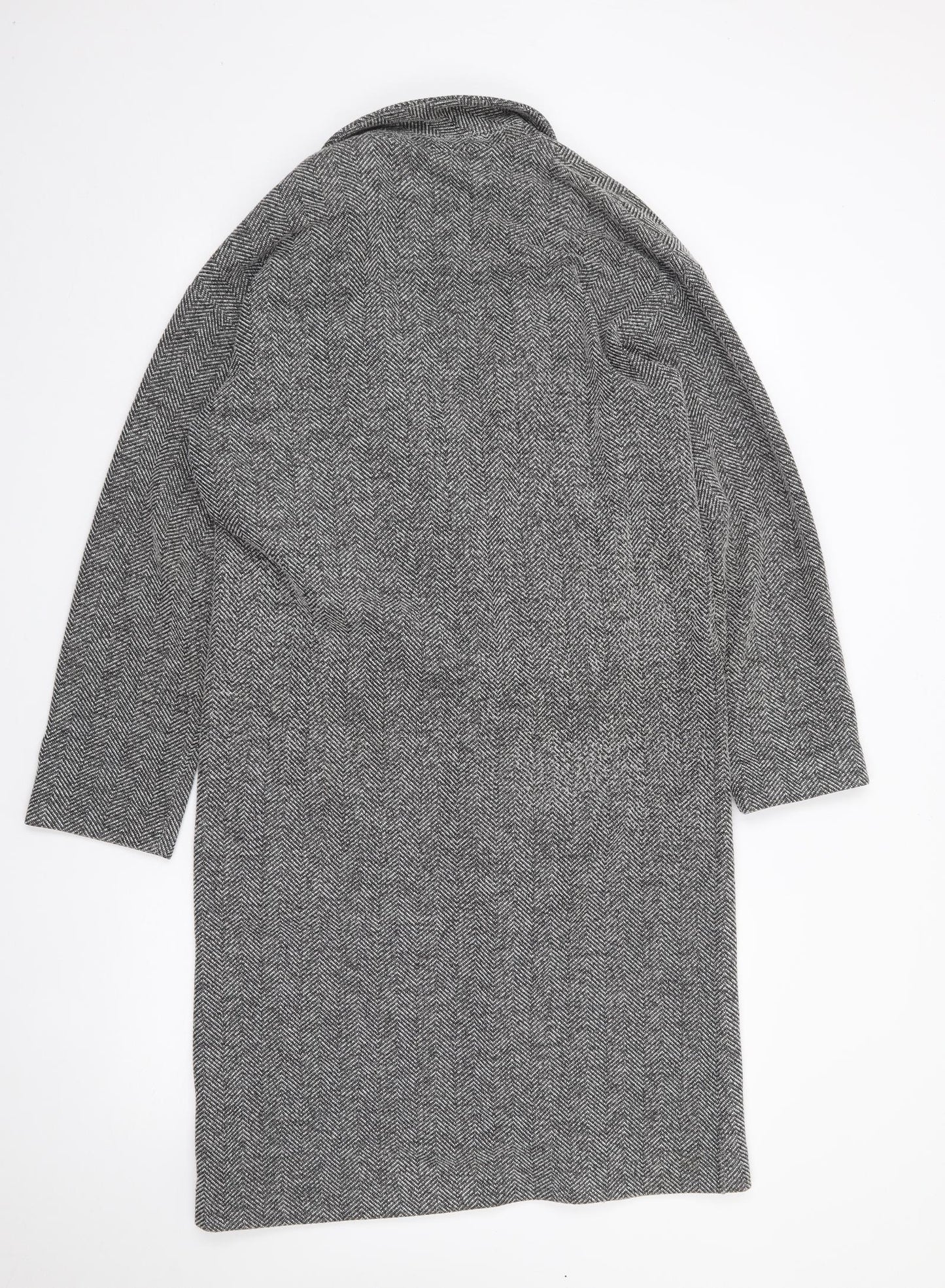 Topshop Womens Black Herringbone  Jacket Coatigan Size 8  Snap