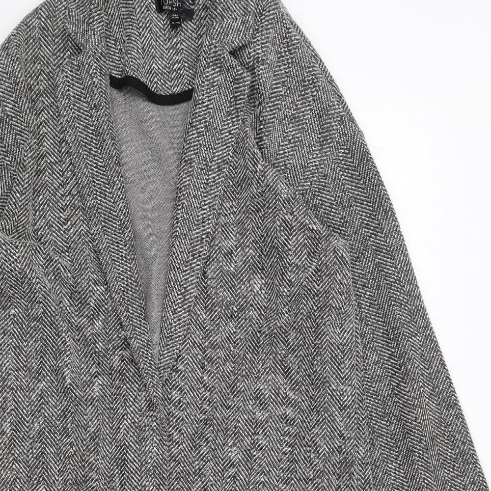 Topshop Womens Black Herringbone  Jacket Coatigan Size 8  Snap
