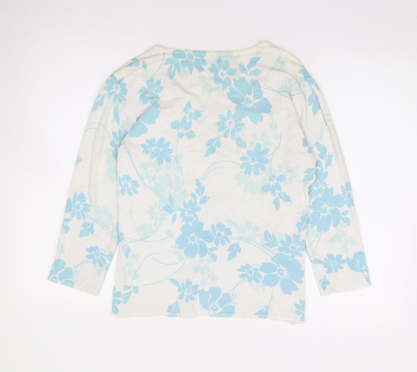 Mia Moda Womens Ivory Round Neck Floral Viscose Pullover Jumper Size M