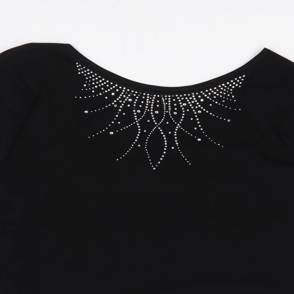Whisper` Womens Black  Polyester Jersey T-Shirt Size 12 Round Neck