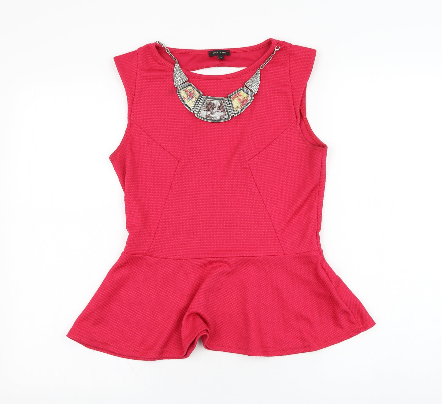 River Island Womens Pink  Polyester Basic Tank Size 12 Round Neck - Necklace accent