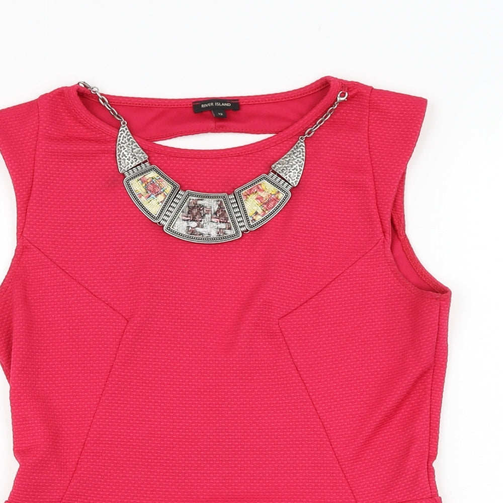 River Island Womens Pink  Polyester Basic Tank Size 12 Round Neck - Necklace accent