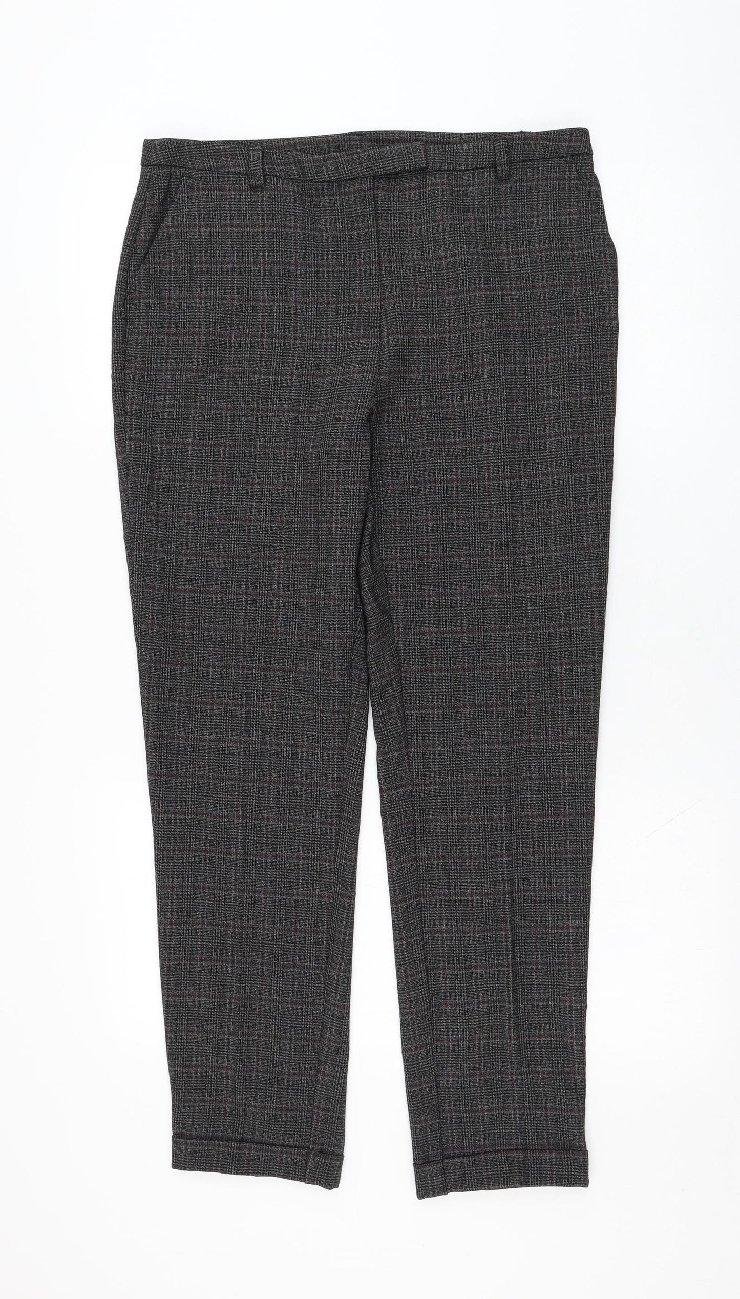 TU Womens Grey Check Polyester Trousers  Size 12 L28 in Regular Zip