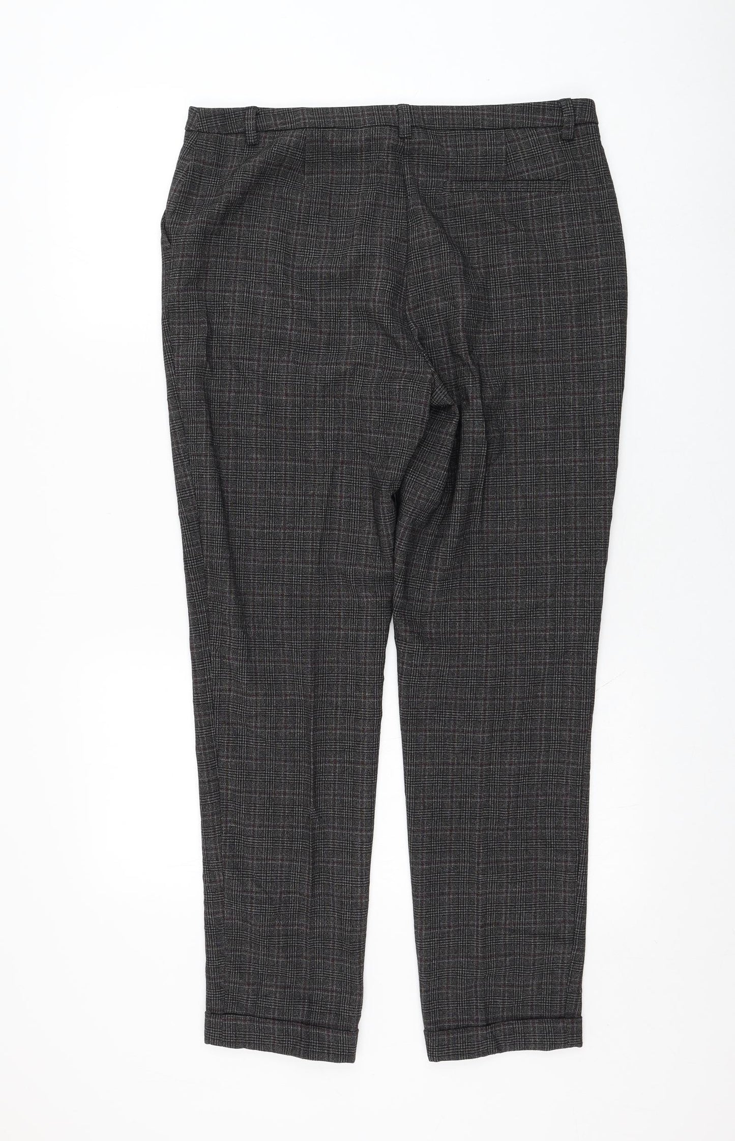 TU Womens Grey Check Polyester Trousers  Size 12 L28 in Regular Zip
