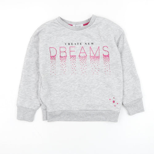 Primark Girls Grey  Cotton Pullover Sweatshirt Size 6-7 Years  Pullover - Slogan