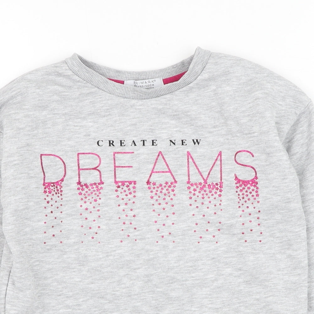 Primark Girls Grey  Cotton Pullover Sweatshirt Size 6-7 Years  Pullover - Slogan