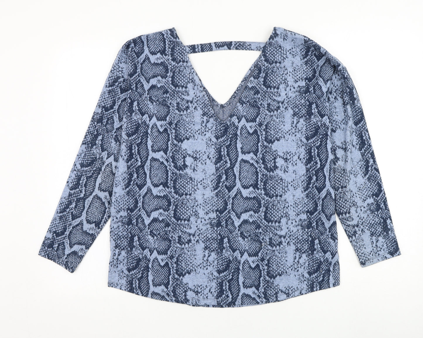 NEXT Womens Blue V-Neck Animal Print Polyester Pullover Jumper Size 12
