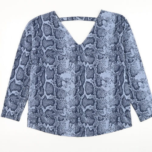 NEXT Womens Blue V-Neck Animal Print Polyester Pullover Jumper Size 12