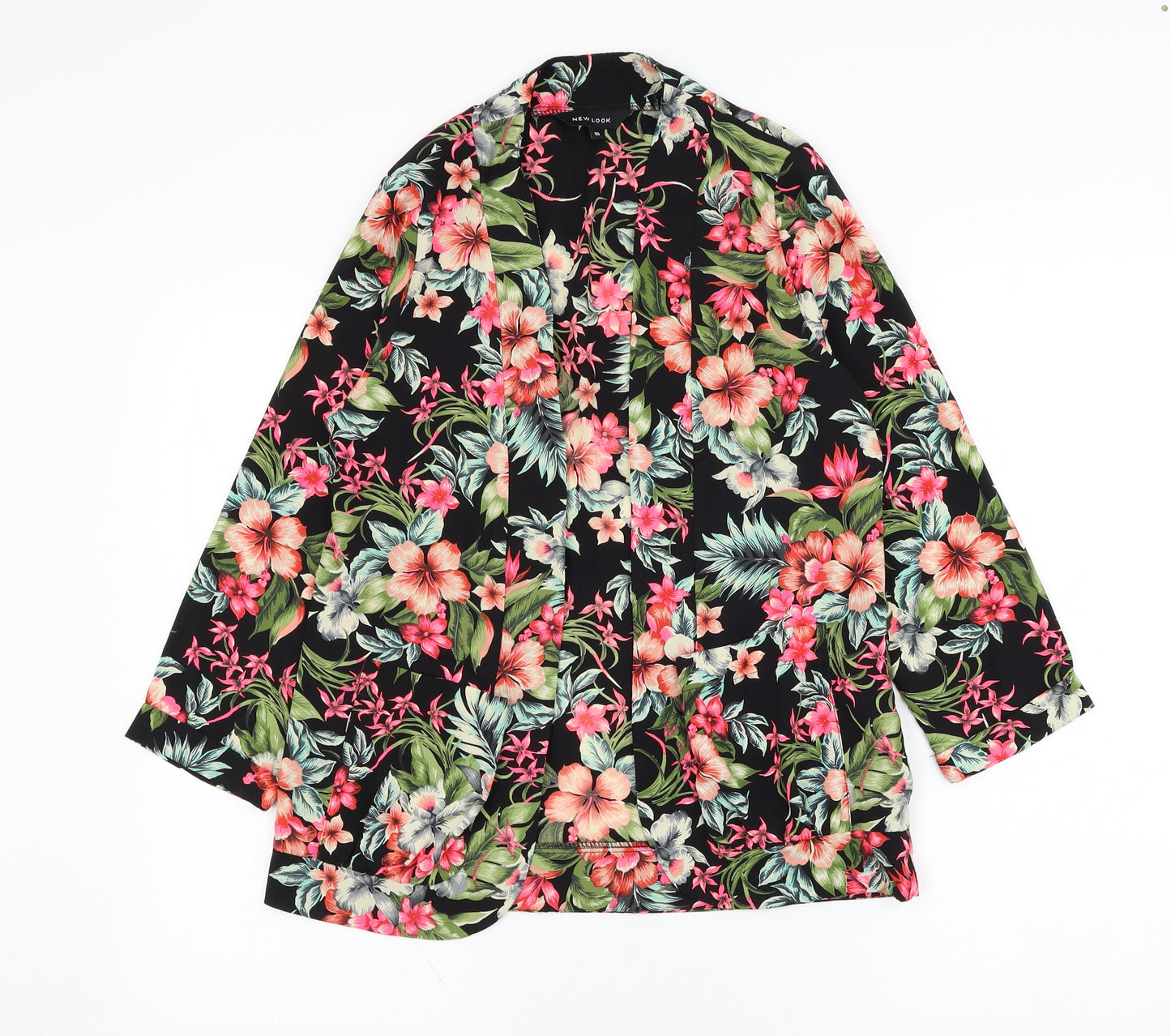 New Look Womens Black Floral  Jacket Blazer Size 10