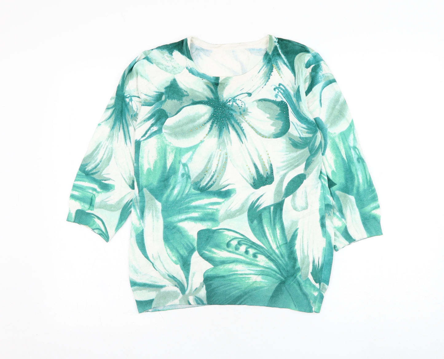 Preworn Womens White Round Neck Floral Viscose Pullover Jumper Size M