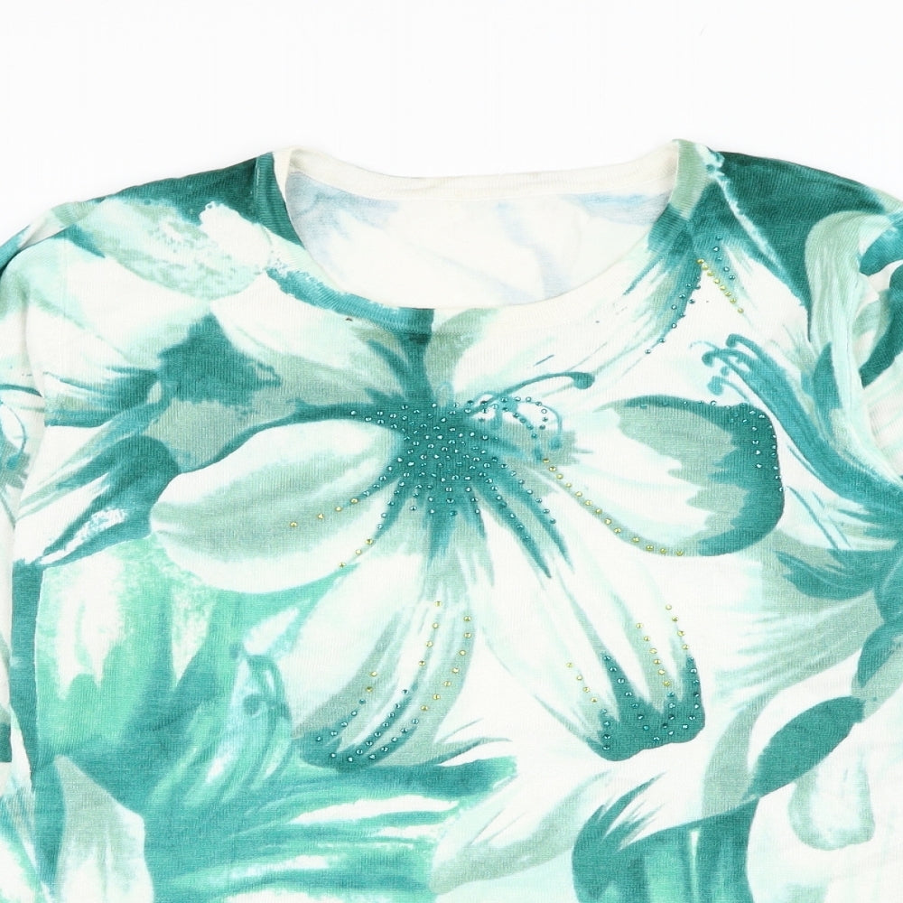 Preworn Womens White Round Neck Floral Viscose Pullover Jumper Size M