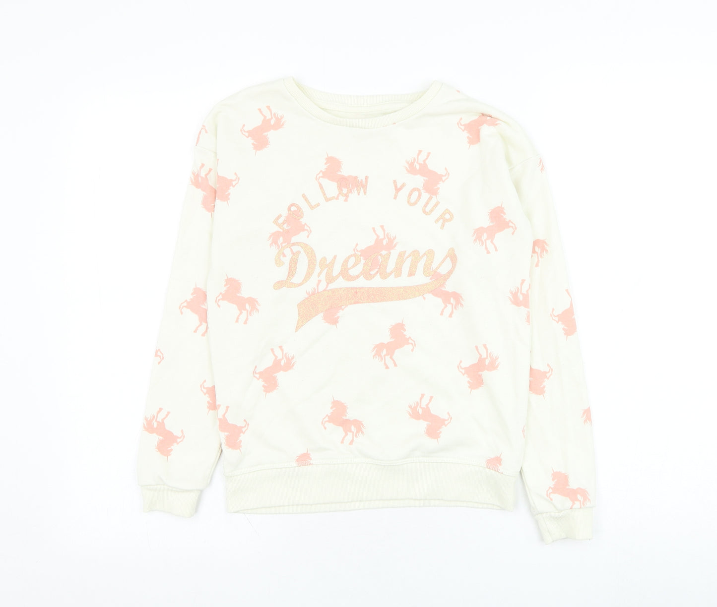 Primark Girls Ivory  Cotton Pullover Sweatshirt Size 10-11 Years  Pullover - Unicorn