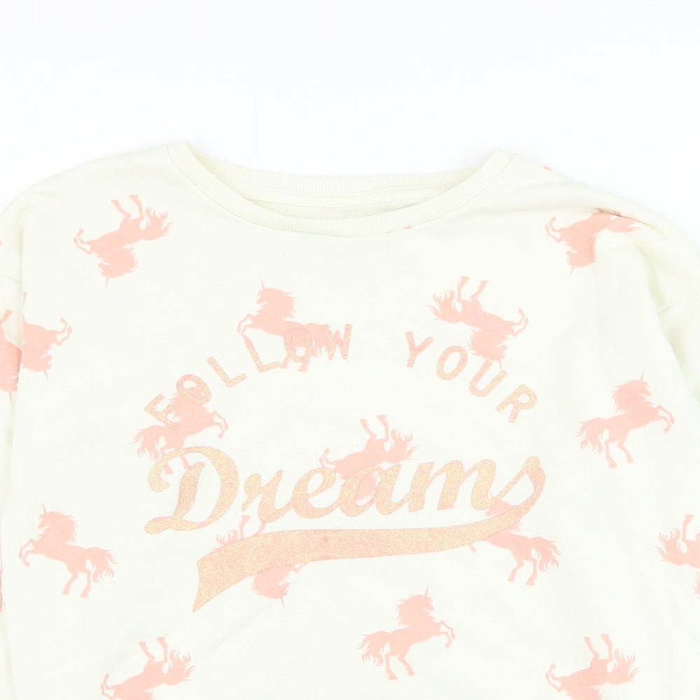 Primark Girls Ivory  Cotton Pullover Sweatshirt Size 10-11 Years  Pullover - Unicorn